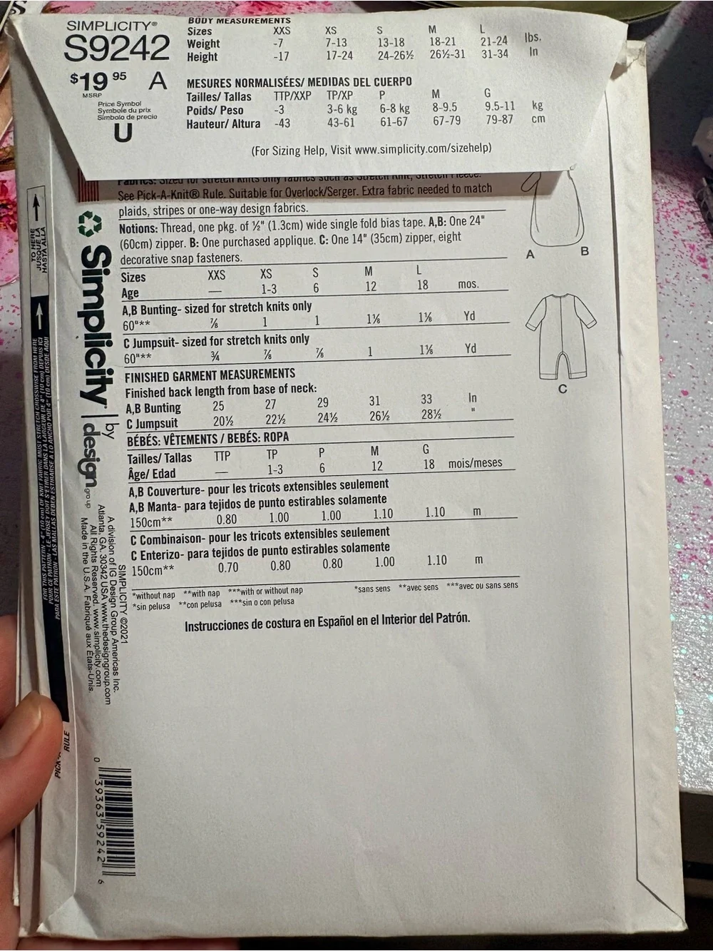 BN UNCUT SIMPLICITY 9242 A BABY SEWING PATTERNS